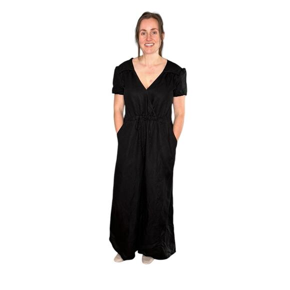 CHRISTY DAWN Black Wide Leg Short Sleeve V-Neck Jumpsuit Women's Size Medium